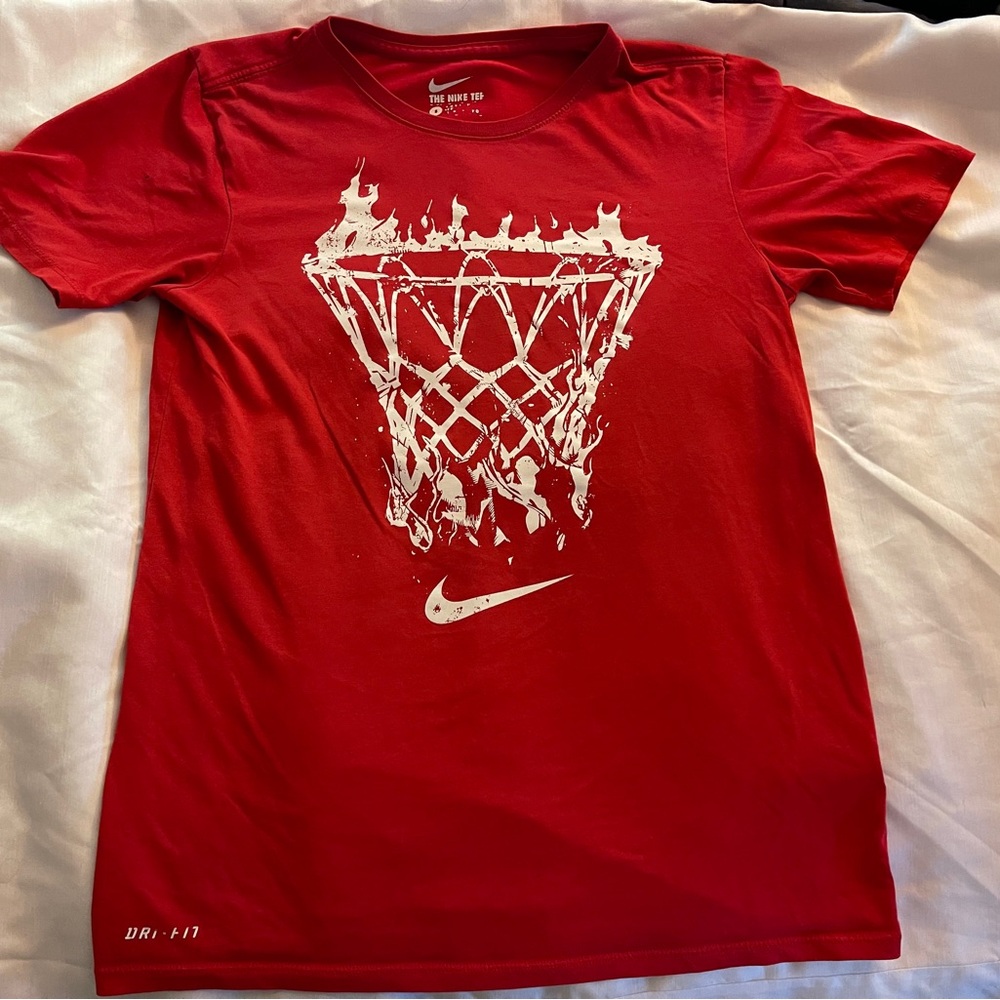 Red Nike basketball graphic tee shirt Dri Fit Pre worn
